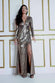 Plunge Neck Pleated Foil Maxi Dress DR3791