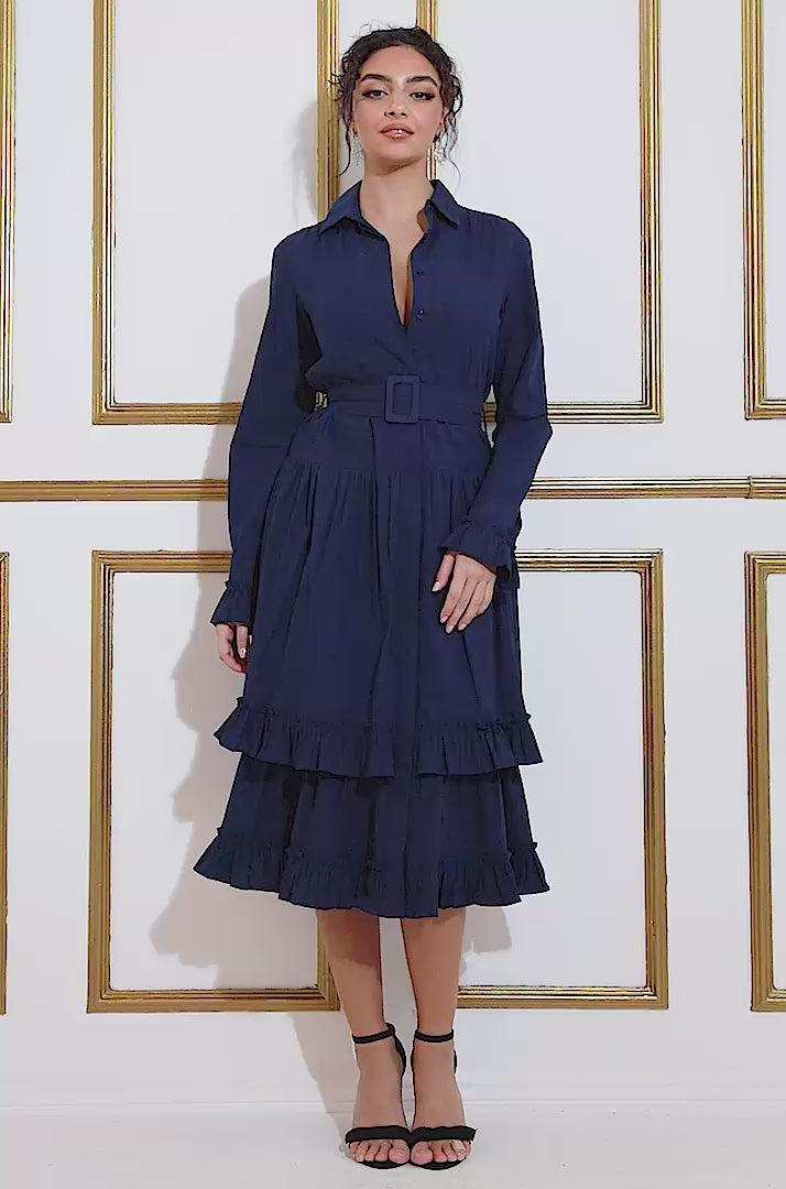 Tiered Shirt Dress With Belt DR3721