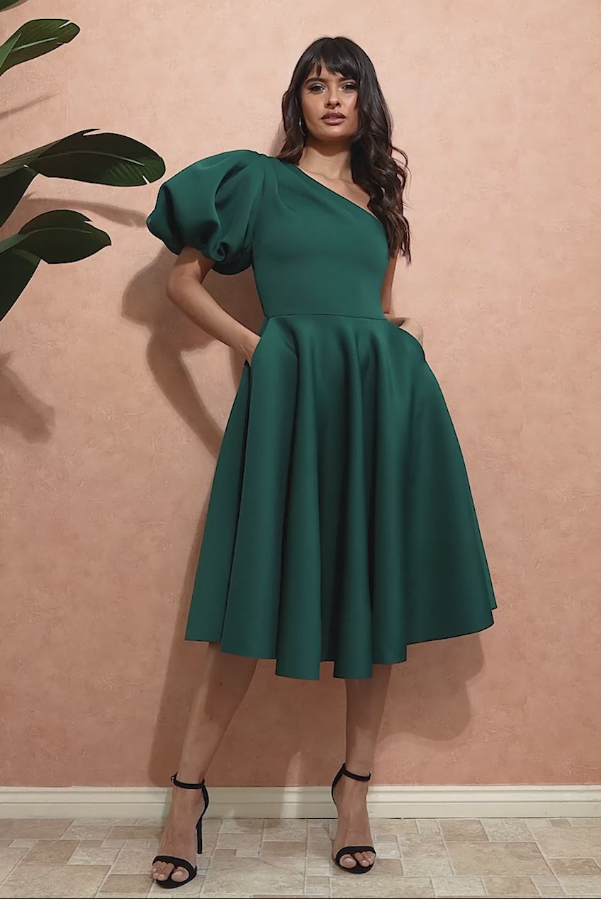 Puffy One Shoulder Midi Dress DR3513