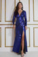 Plunge Neck Pleated Foil Maxi Dress DR3791
