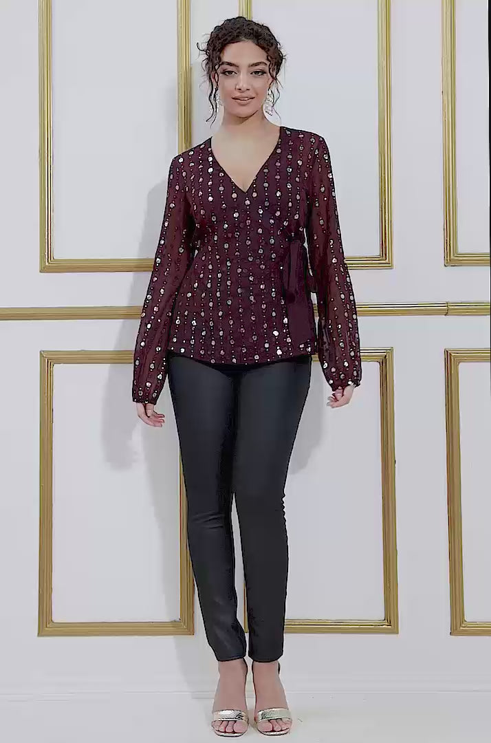 Wrap Sequin Top With Cami T203
