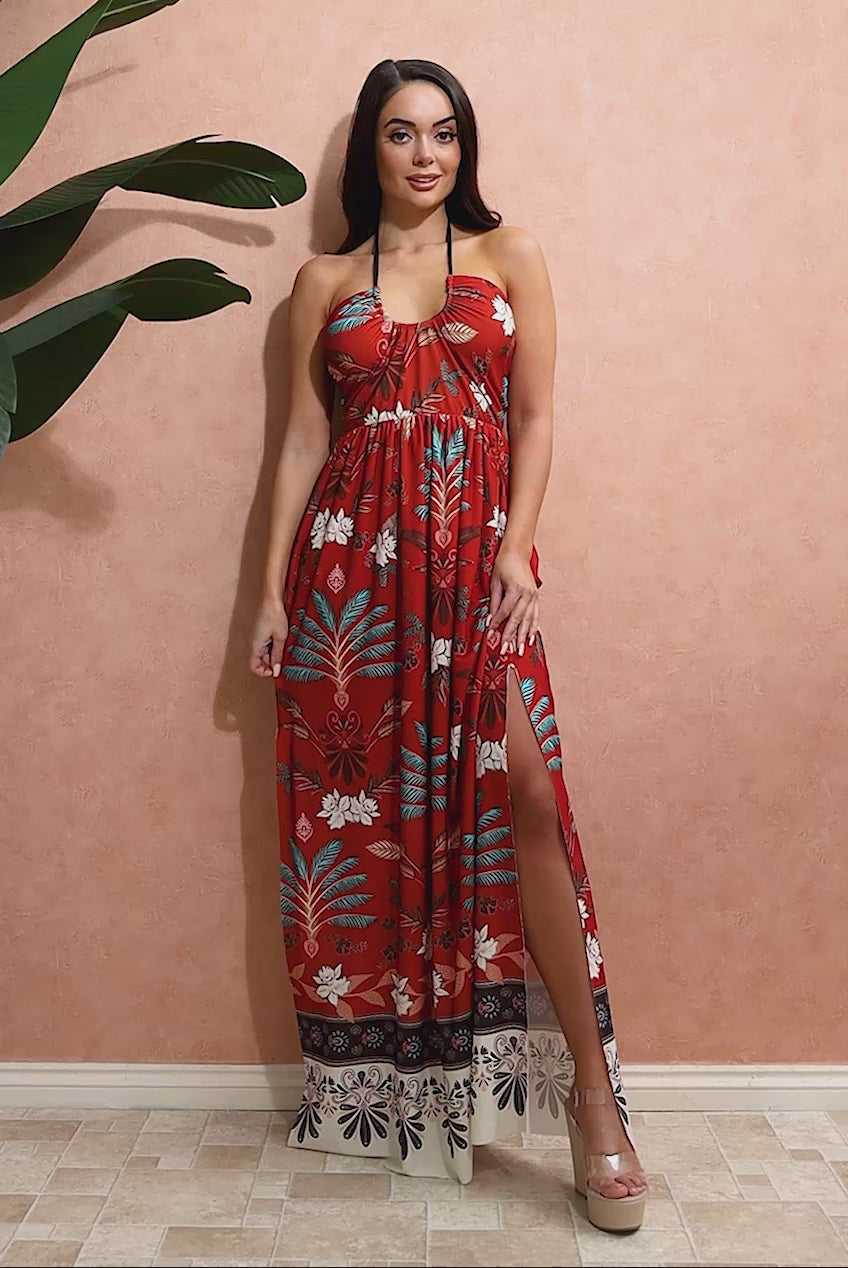 Printed Tie Back Maxi Dress DR3663