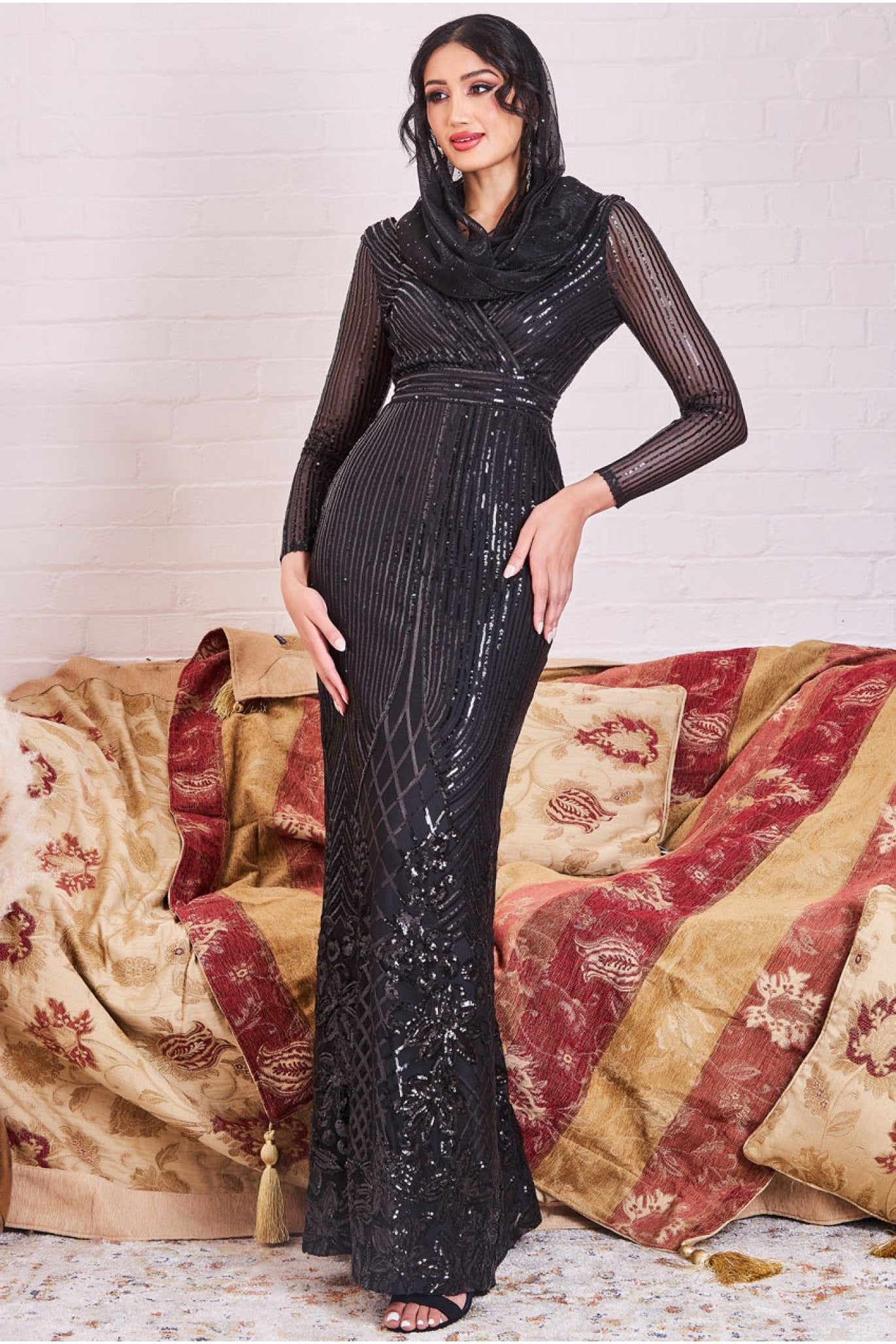 Modesty Sequin Wrap Maxi Dress DR3485MOD