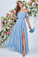 Draped Off The Shoulder Chiffon Maxi Dress With Front Split DR3070