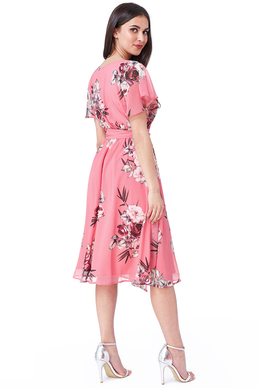 Floral Print Midi Dress With Flutter Sleeves DR1641BB