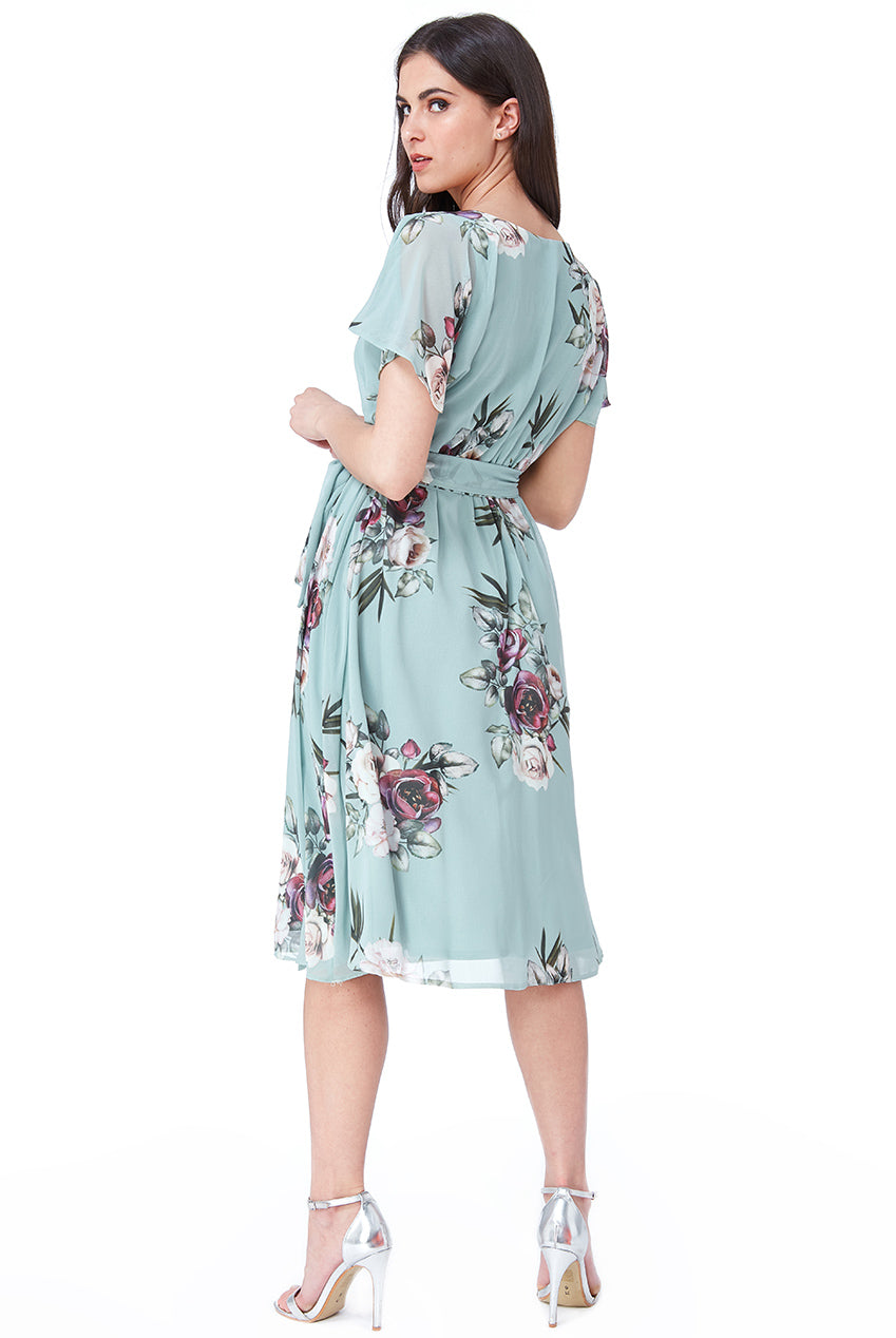 Floral Print Midi Dress With Flutter Sleeves DR1641BB