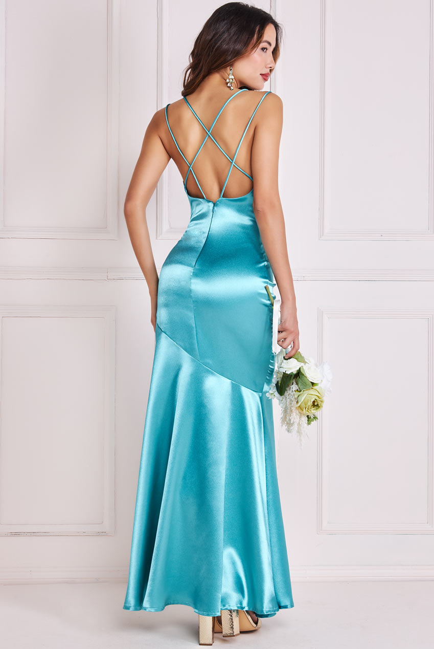 Cowl Neck Satin Maxi Dress With Strappy Back DR2113QZ