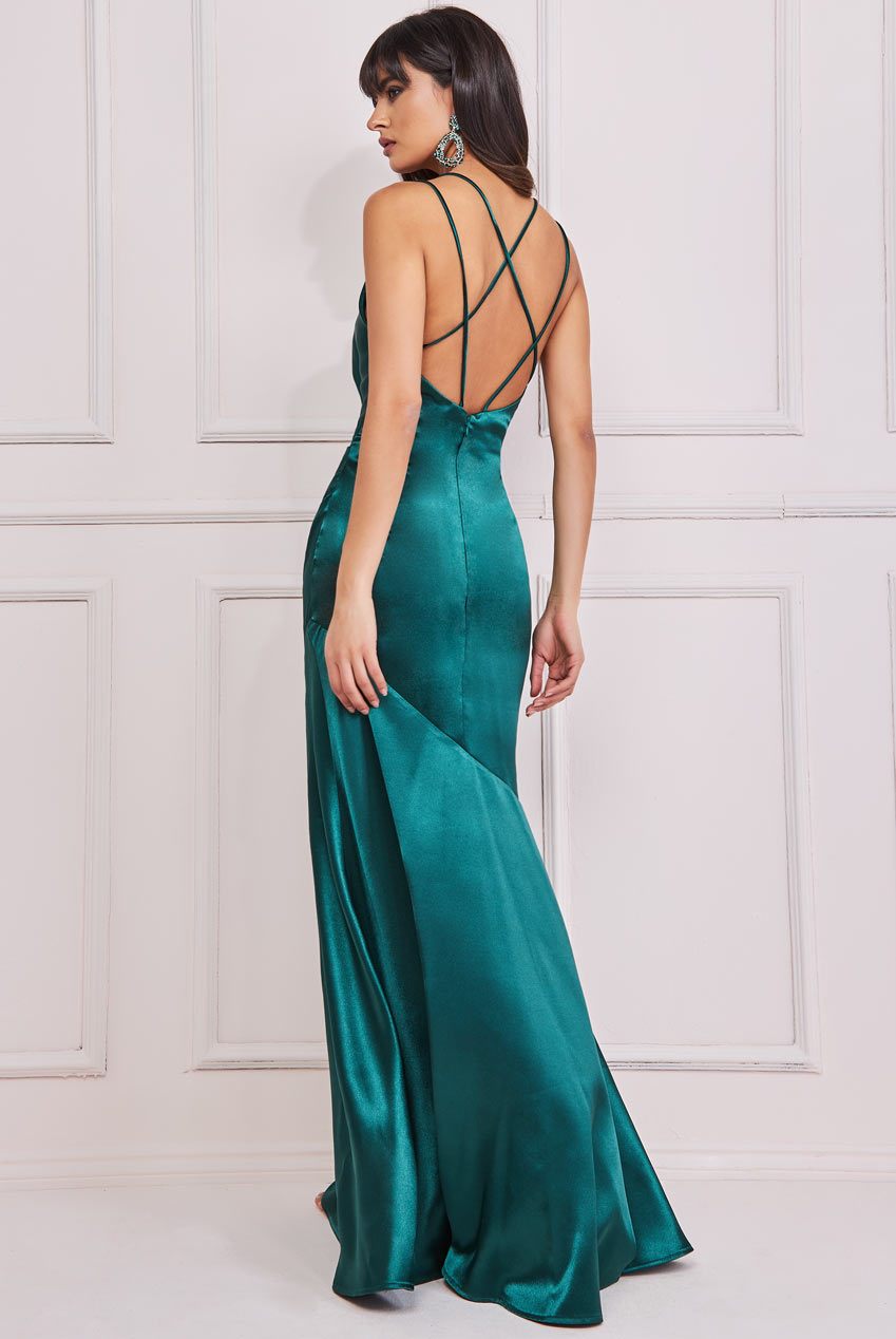 Cowl Neck Satin Maxi Dress With Strappy Back DR2113