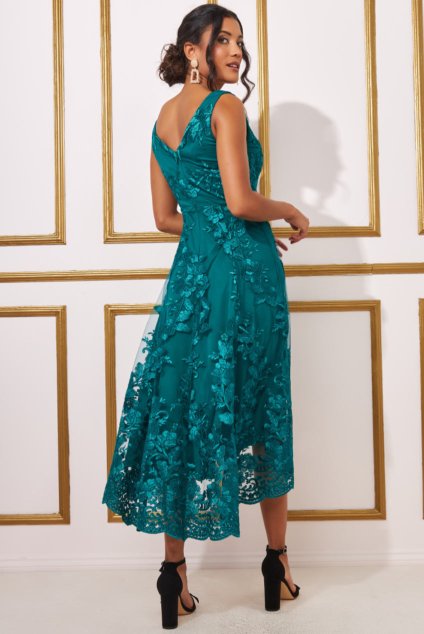 Mother Of The Bride Scalloped Neck Lace Midi Dress DR2702MOB
