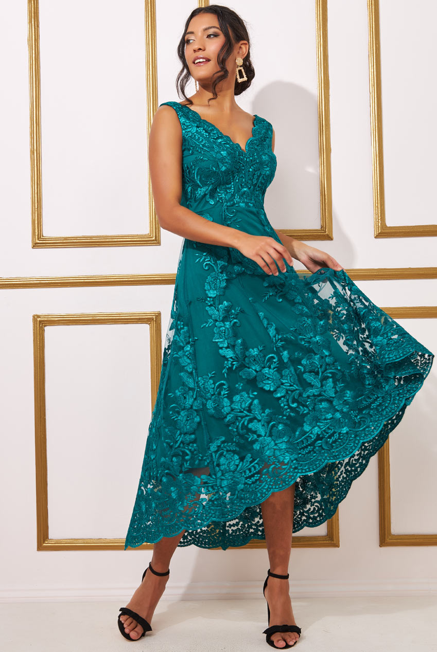 Mother Of The Bride Scalloped Neck Lace Midi Dress DR2702MOB