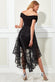 Scuba Off Shoulder With Daisy Organza High And Low Skirt Dress DR2976