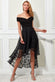 Scuba Off Shoulder With Daisy Organza High And Low Skirt Dress DR2976