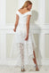 Scuba Off Shoulder With Daisy Organza High And Low Skirt Dress DR2976