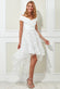 Scuba Off Shoulder With Daisy Organza High And Low Skirt Dress DR2976
