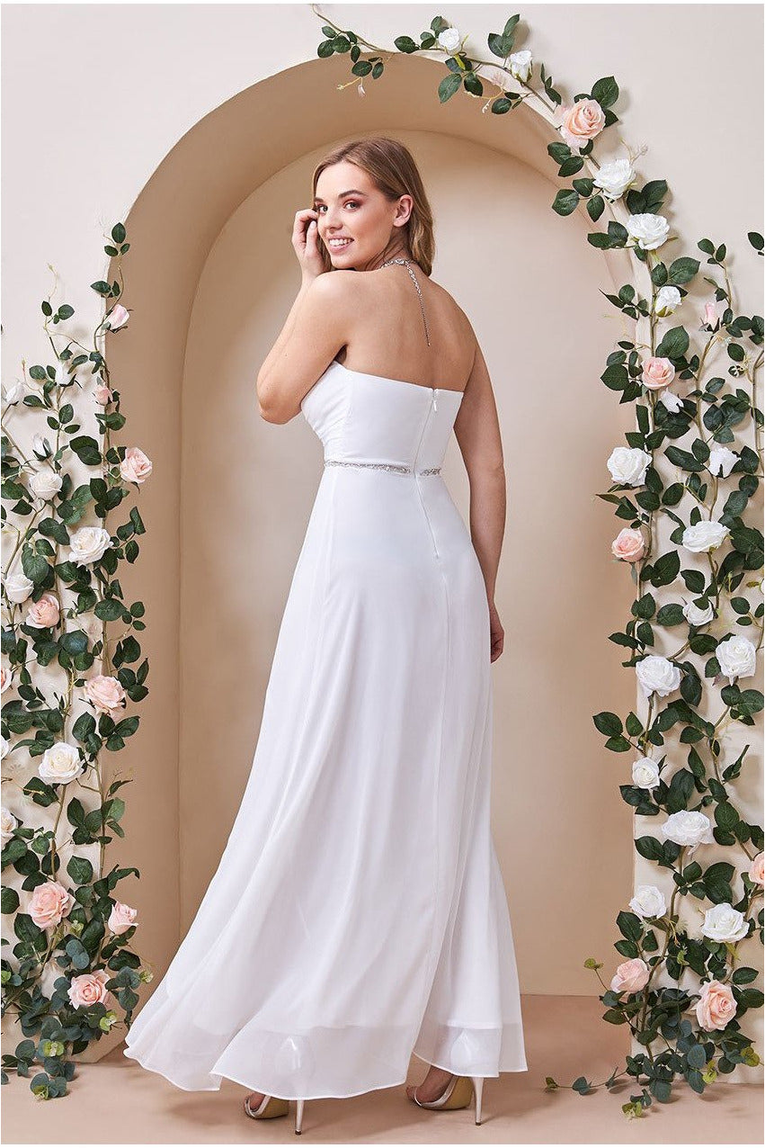 Bardot Chiffon Wedding Dress With Diamante Belt DR3069W