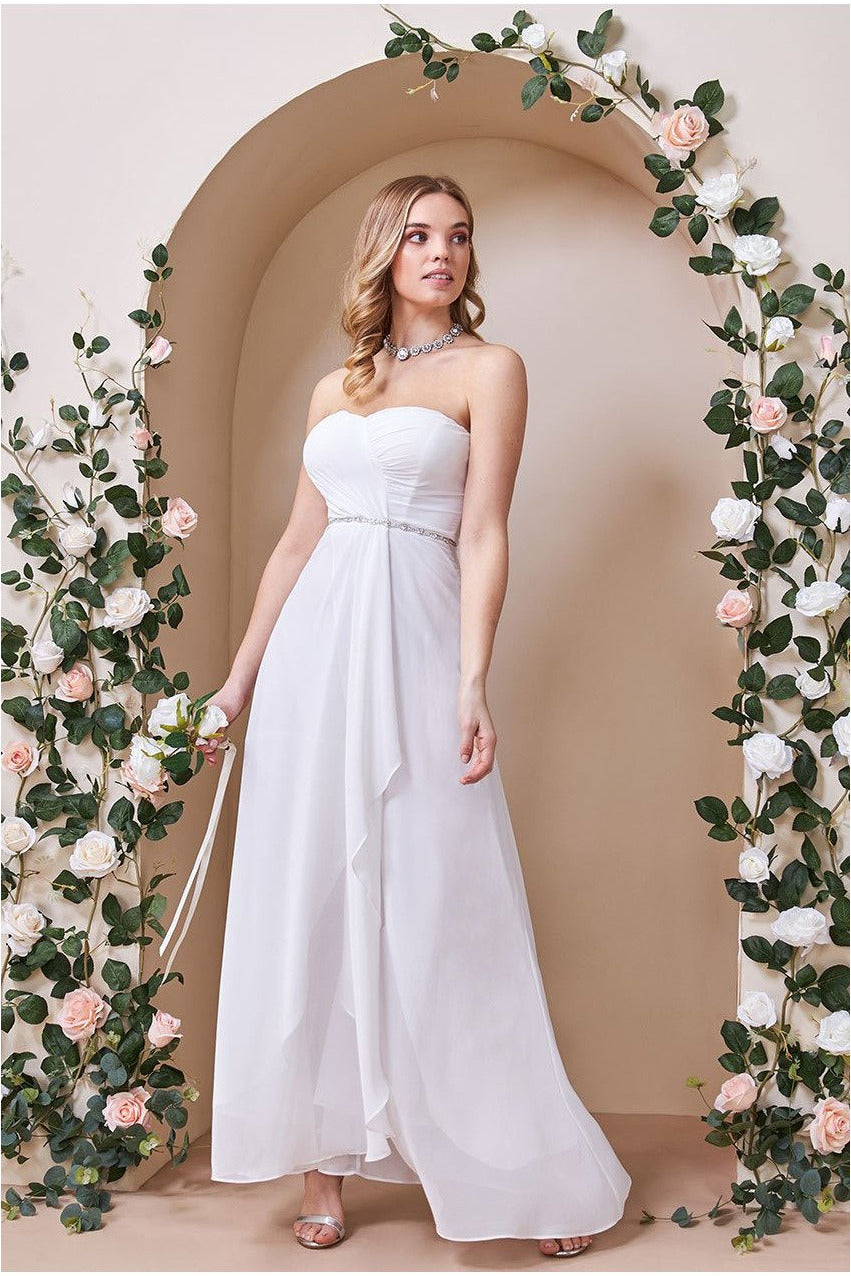 Bardot Chiffon Wedding Dress With Diamante Belt DR3069W