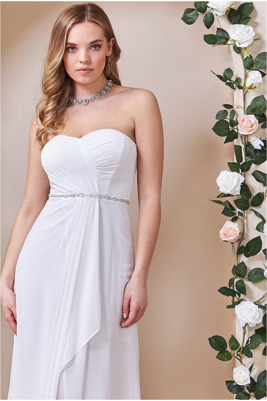 Bardot Chiffon Wedding Dress With Diamante Belt DR3069W