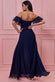 Draped Off The Shoulder Chiffon Maxi Dress With Front Split DR3070