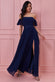 Draped Off The Shoulder Chiffon Maxi Dress With Front Split DR3070