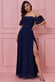 Draped Off The Shoulder Chiffon Maxi Dress With Front Split DR3070