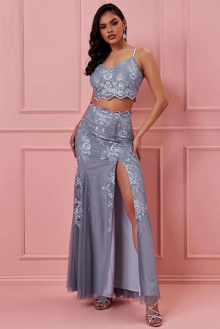 Scalloped Edge Lace Thigh Split Co-Ord DR3109