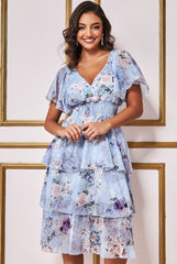 Wholesale Layered Floral Midi Dress With Flutter Sleeves City Goddess