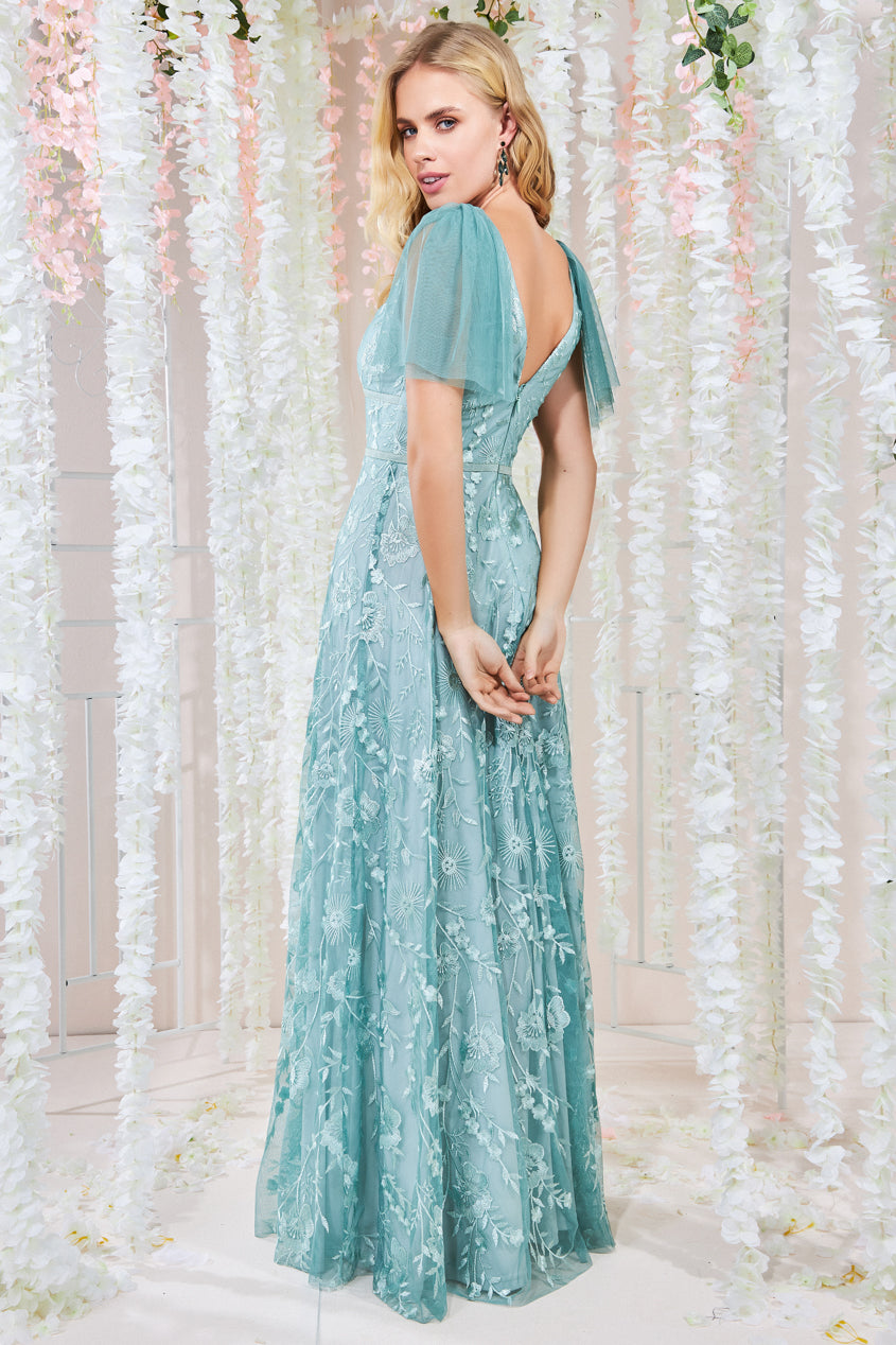 Embroidered Lace Maxi Flutter Sleeves DR3255