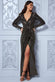 Goddiva Wrap Style Front Split Metalic Sequin Maxi Dress DR3399