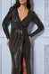 Goddiva Wrap Style Front Split Metalic Sequin Maxi Dress DR3399