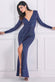 Goddiva Wrap Style Front Split Metalic Sequin Maxi Dress DR3399