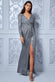 Goddiva Wrap Style Front Split Metalic Sequin Maxi Dress DR3399