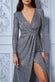 Goddiva Wrap Style Front Split Metalic Sequin Maxi Dress DR3399