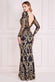 Ornamental Pattern Sequin Back Cowl Maxi Dress DR3420