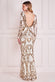 Ornamental Pattern Sequin Back Cowl Maxi Dress DR3420