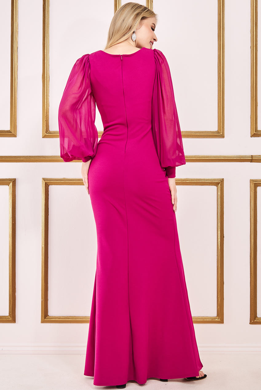 Scuba Crepe Maxi Dress With Chiffon Sleeves DR3431