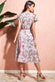 Floral Printed Chiffon Flutter Sleeve Midi Dress DR3500