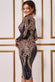 Contrast Ornamental Patterned Sequin Long Sleeve Midi Dress DR3607