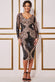 Contrast Ornamental Patterned Sequin Long Sleeve Midi Dress DR3607