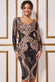 Contrast Ornamental Patterned Sequin Long Sleeve Midi Dress DR3607