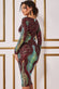 Contrast Ornamental Patterned Sequin Long Sleeve Midi Dress DR3607