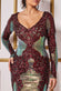 Contrast Ornamental Patterned Sequin Long Sleeve Midi Dress DR3607