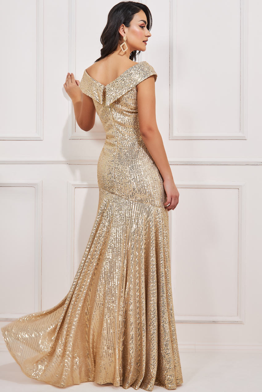 Wholesale Sequin Wrap Bardot Maxi Dress City Goddess