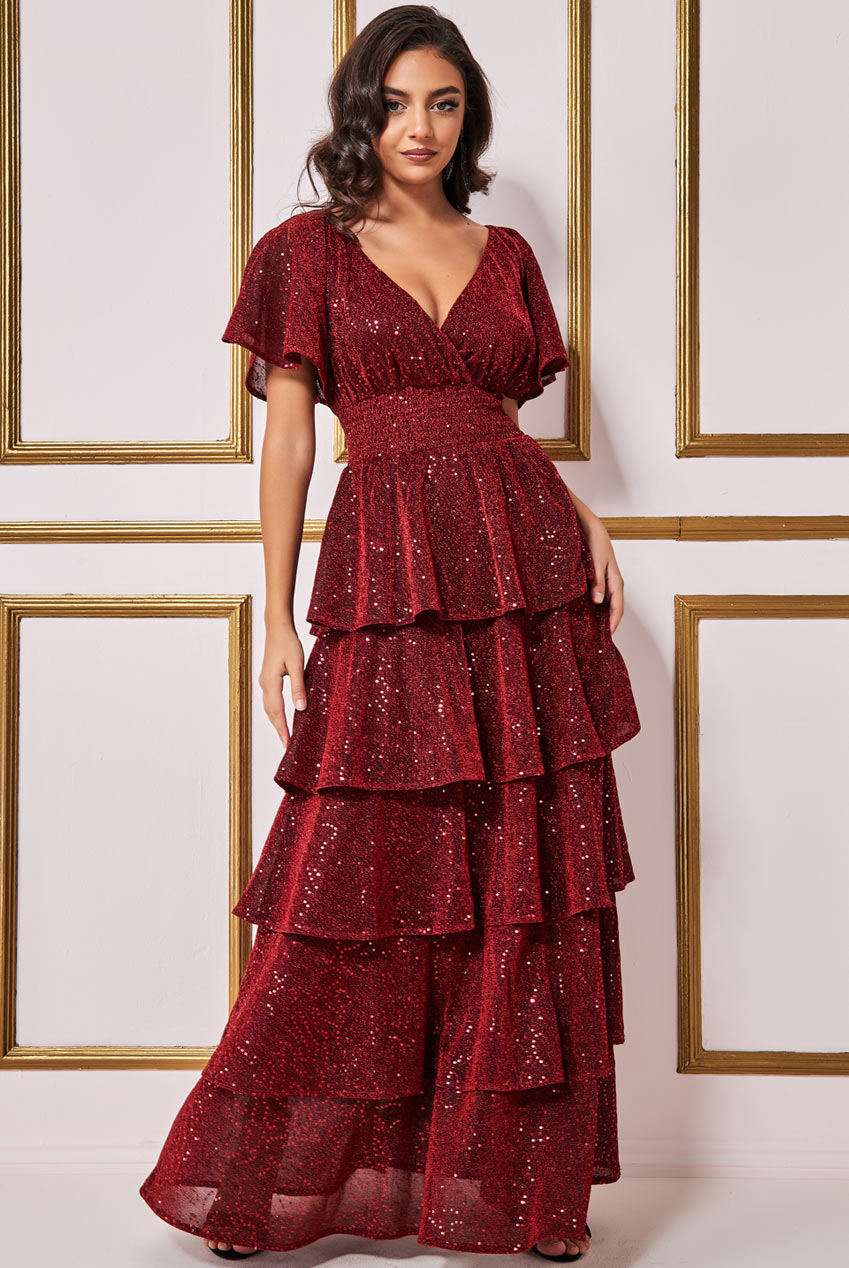 Patterned Sequin Lurex Tiered Maxi Dress DR3657