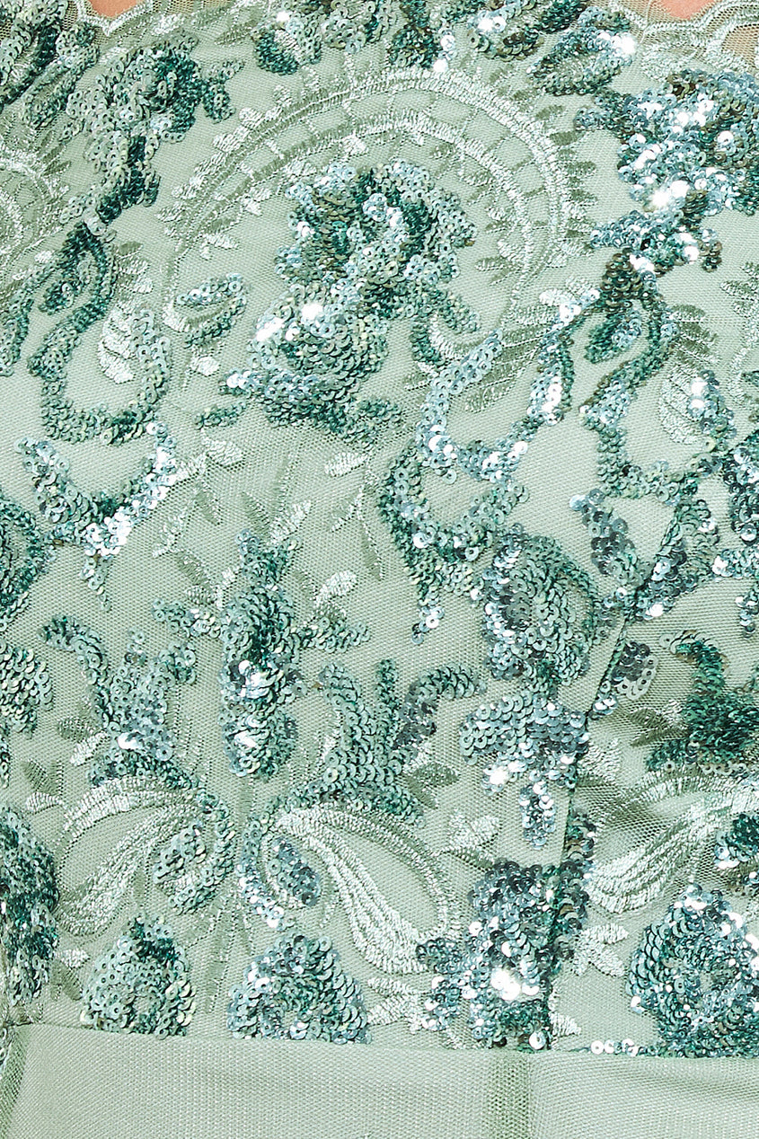 Embroidered Sequin Scallop Lace High Low Midi Dress DR3675