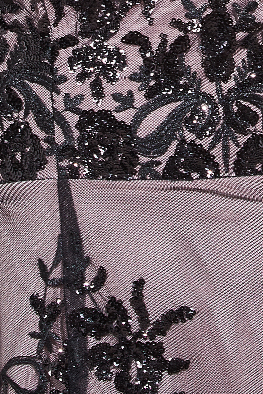 Embroidered Sequin Scallop Lace High Low Midi Dress DR3675