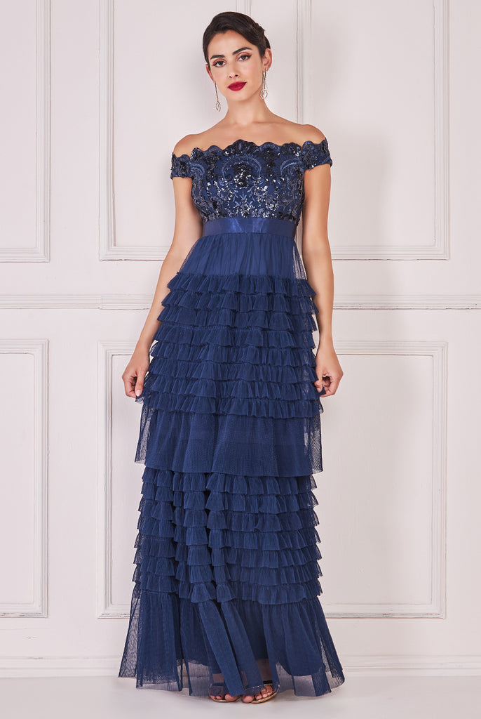 Ruffles Neck Dress, Scallop Noir main image 0