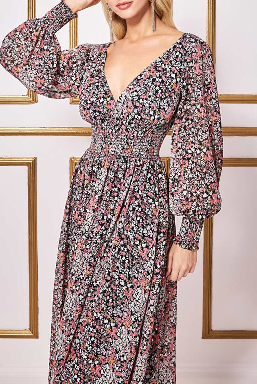 Long Sleeve Maxi Shirred Waistband DR3765A