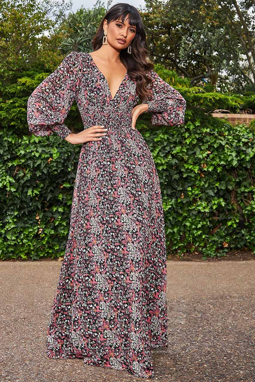 Long Sleeve Maxi Shirred Waistband DR3765A