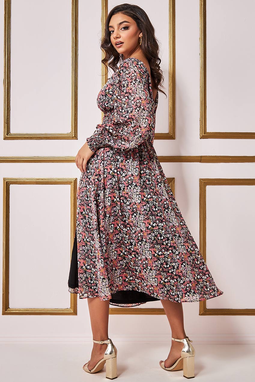 Long Sleeve Midi Shirred Waistband DR3766A
