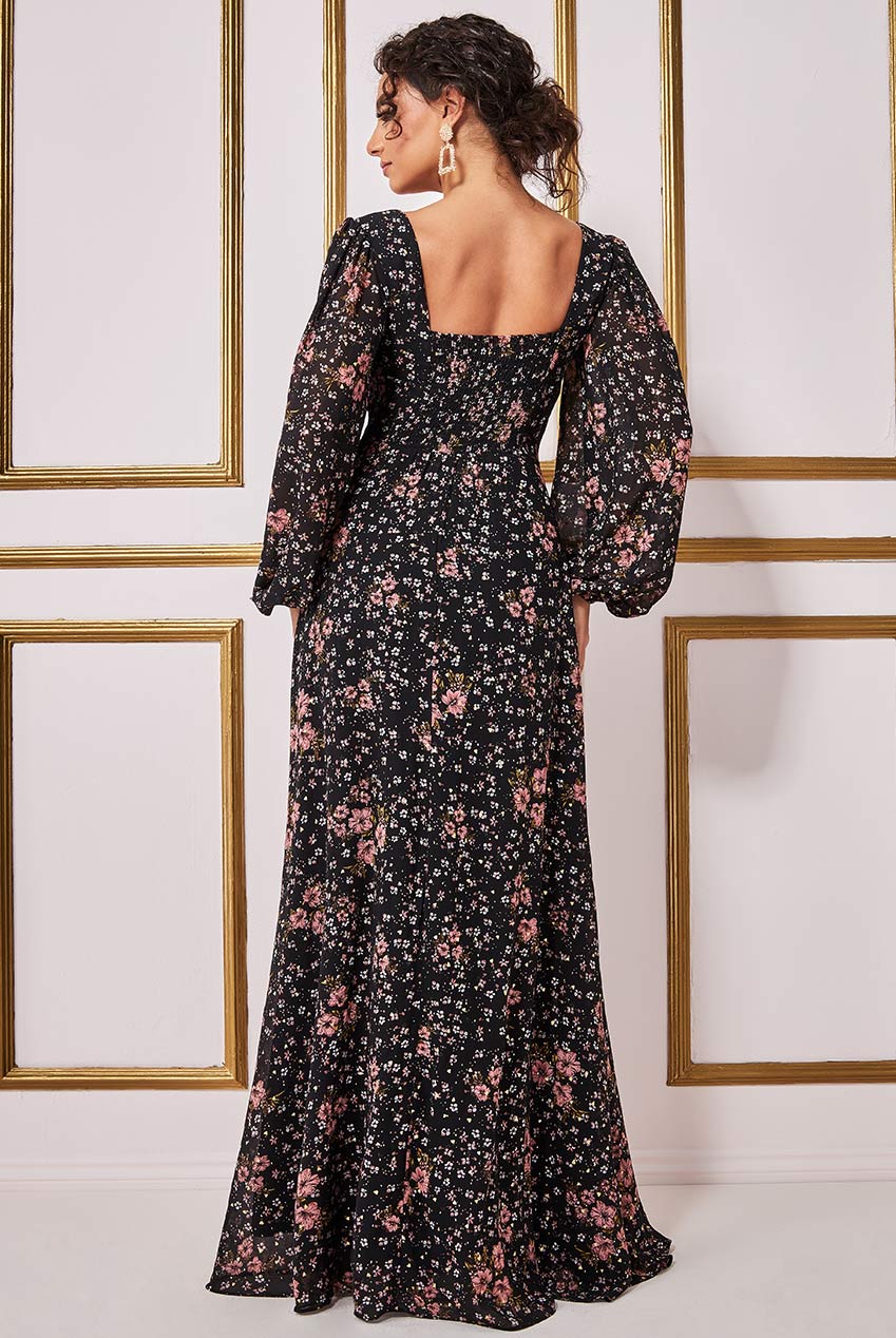 Floral Print Shirred Back Maxi Dress DR3768A